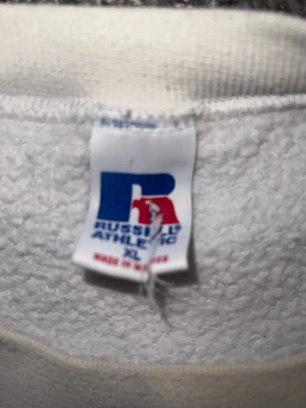 Russell Athletic White Crewneck Sweatshirt with Blue Logo